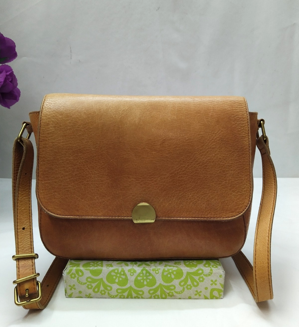 Madewell Brown Tan Leather Flap Closure Crossbody Bag